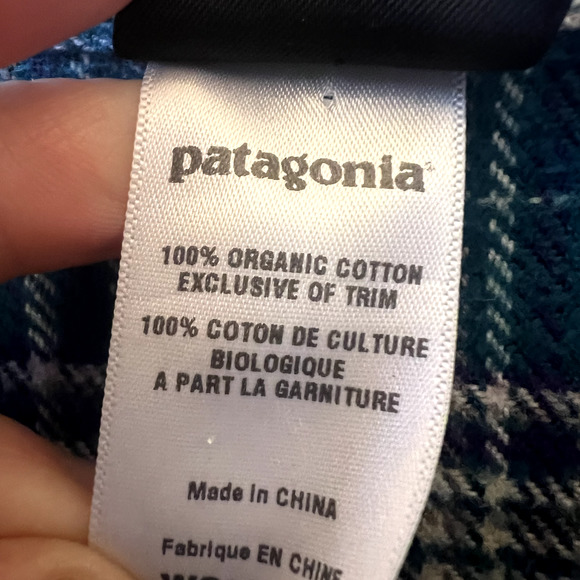 PATAGONIA Roustabout 100% Organic Cotton Flannel Shirt Teal Blue Plaid Women's M - Picture 7 of 7